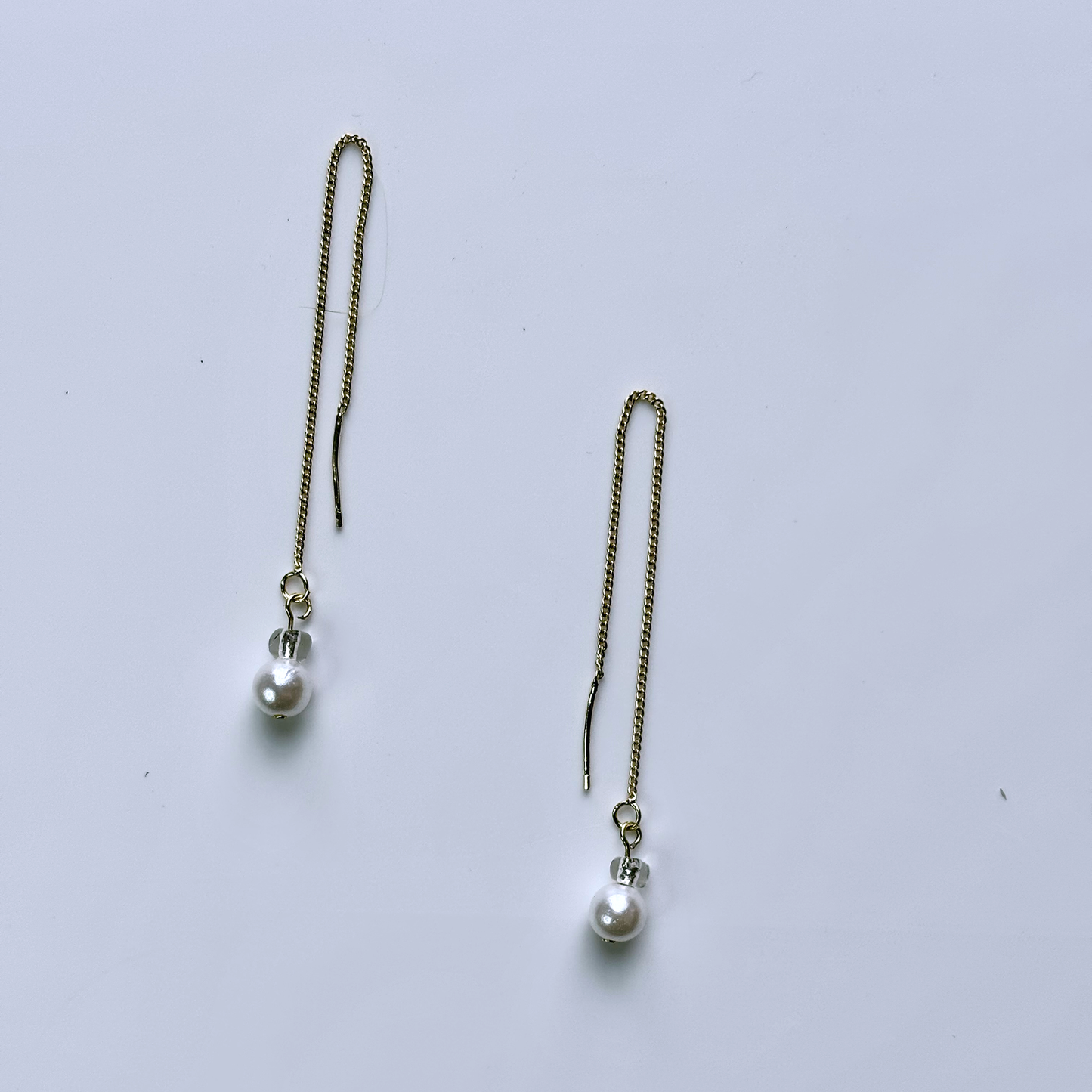 Threader Pearl & Crystal Earrings – Delicate Minimalist Jewelry