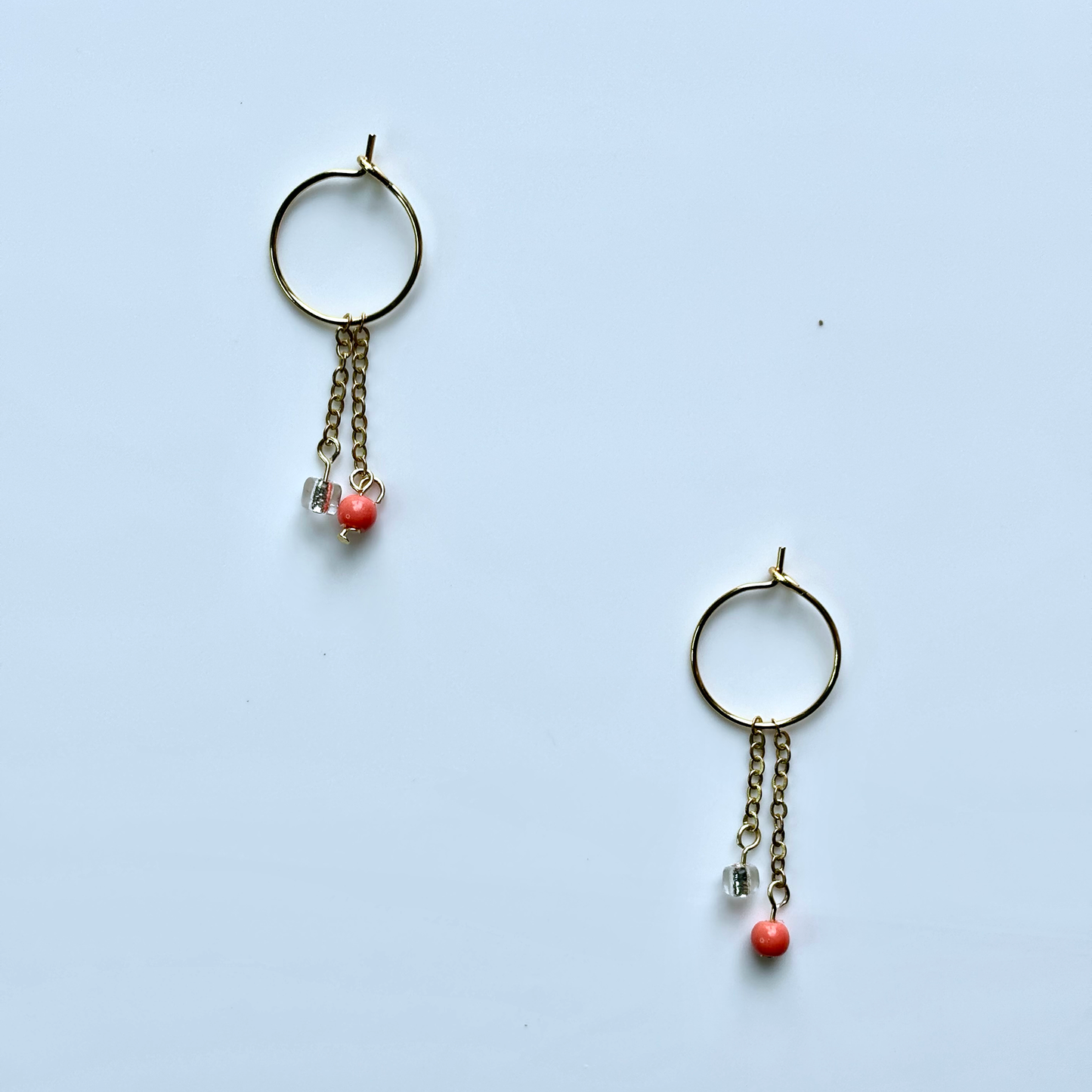 Coral & Crystal Chain Hoop Earrings – Playful Summer Jewelry