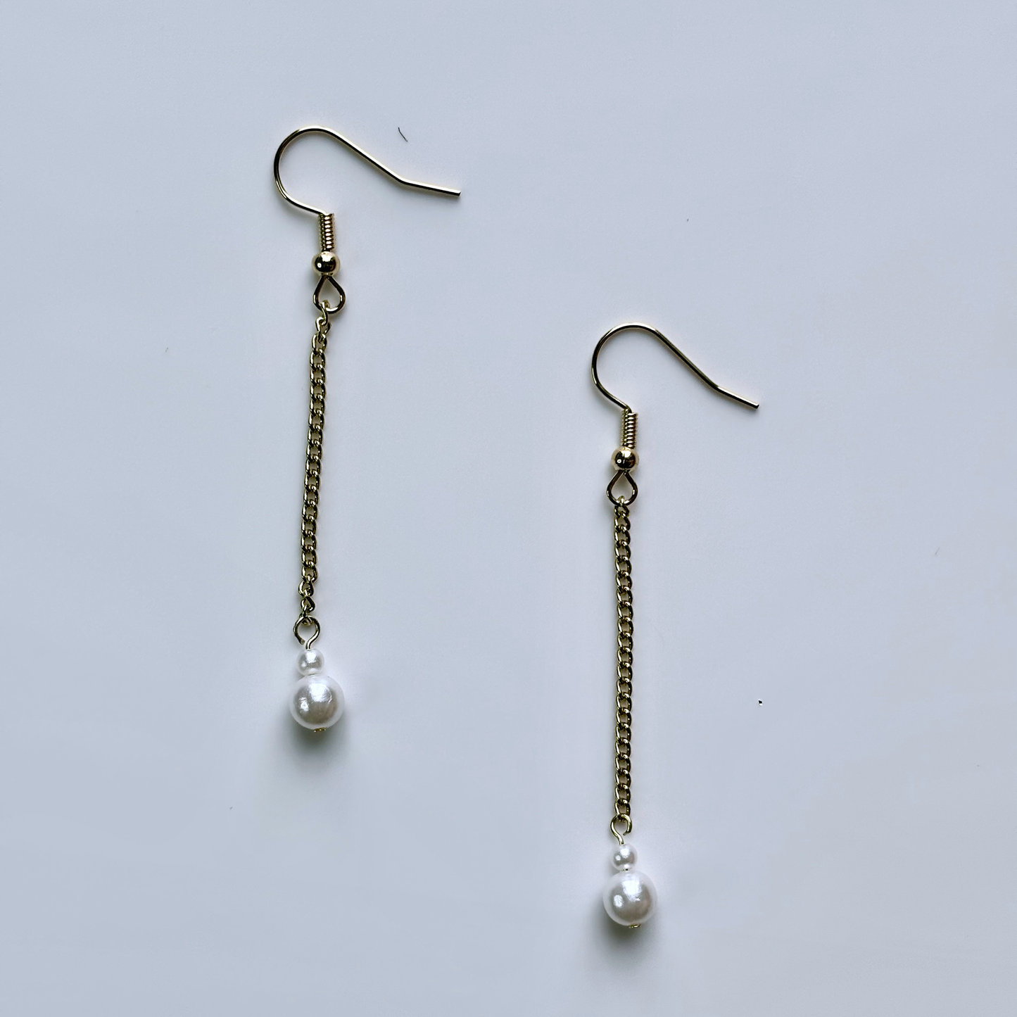 Chain Dangle Earrings with Pearl – Minimalist Handmade Jewelry