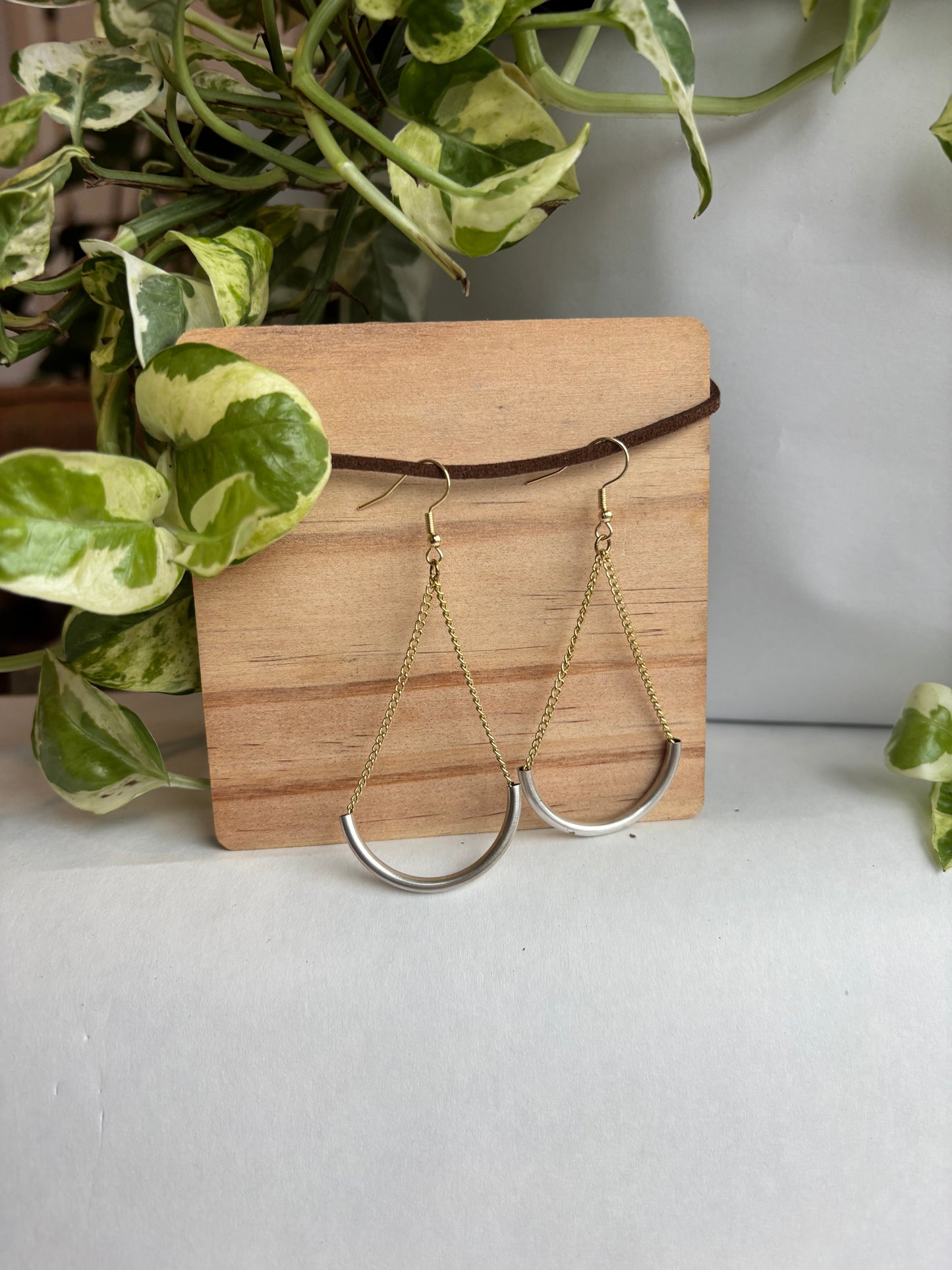 Teardrop Dangle Earrings Silver and Gold Chain, Gold Jewelry, Handmade Jewelry