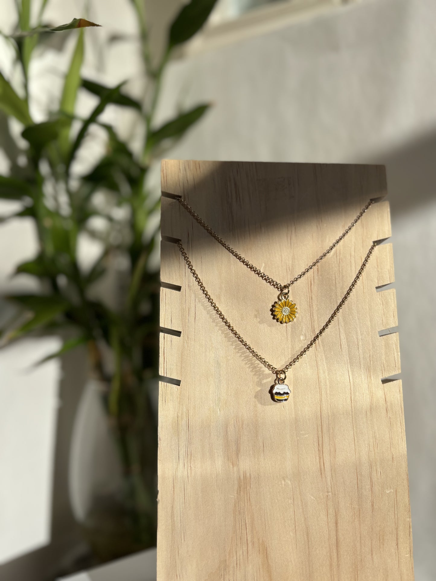 Handmade Double Rolo Chain Choker with Yellow Daisy Flower and Honey Pot Charms
