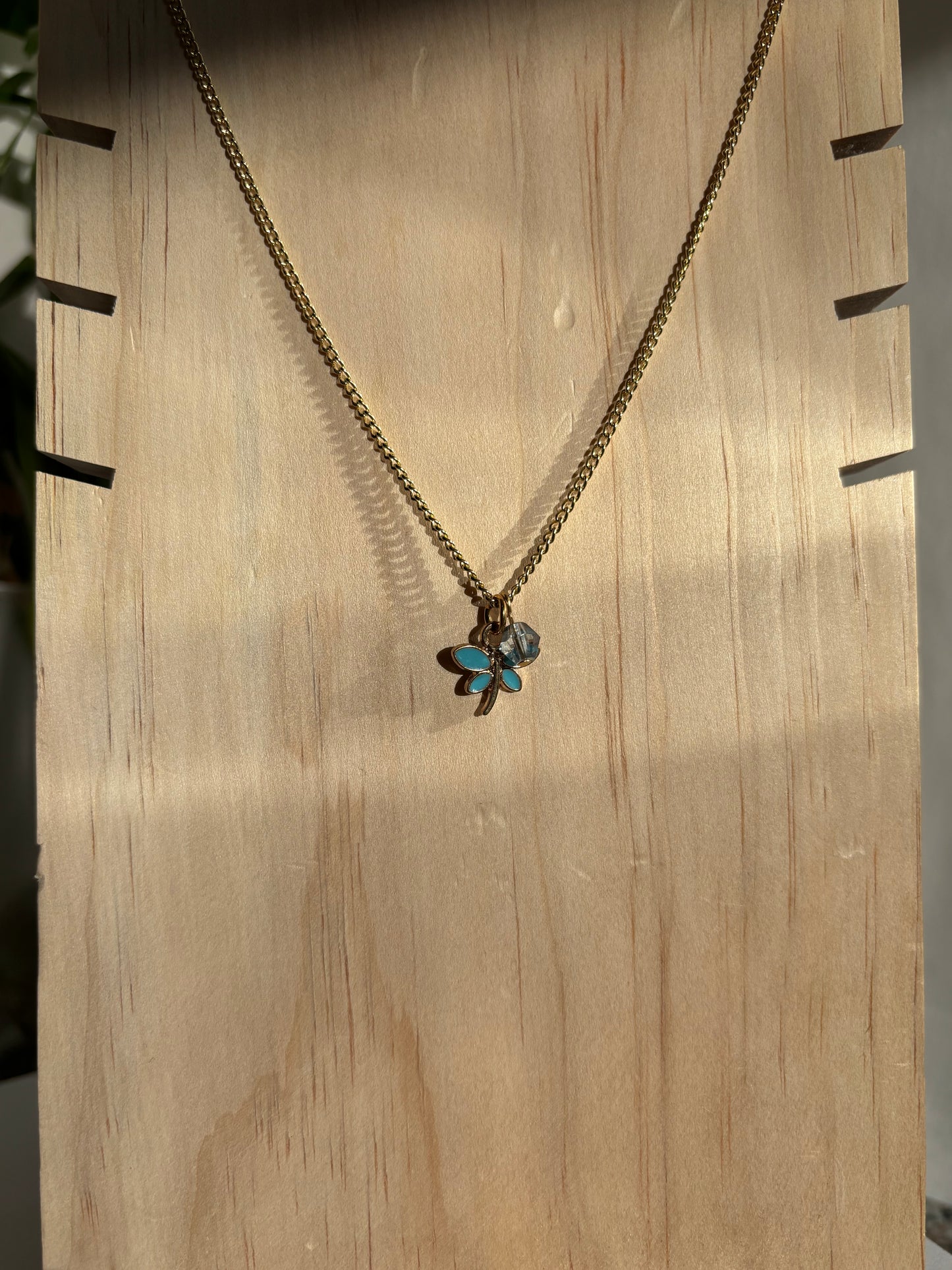 Handmade 18" Necklace with Dragonfly Pendant & Recycled Glass Beads – Nature-Inspired Jewelry