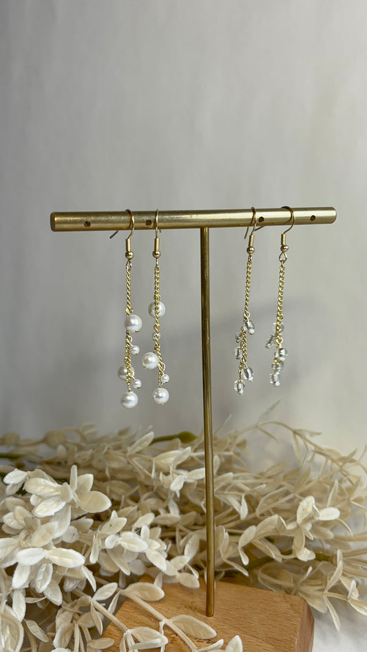 Recycled Crystal Bead Dangle Earrings – Sustainable Sparkle with a Golden Touch