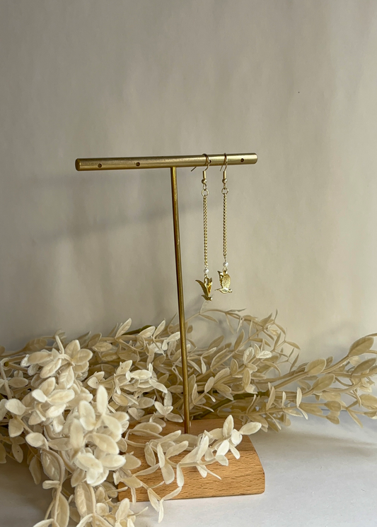 Flying Bird & Pearl Dangle Earrings – Symbolic Handmade Jewelry