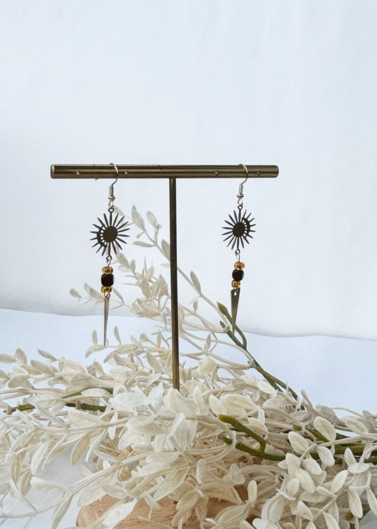 Sunburst & Triangle Bead Dangle Earrings – Summer Statement Jewelry