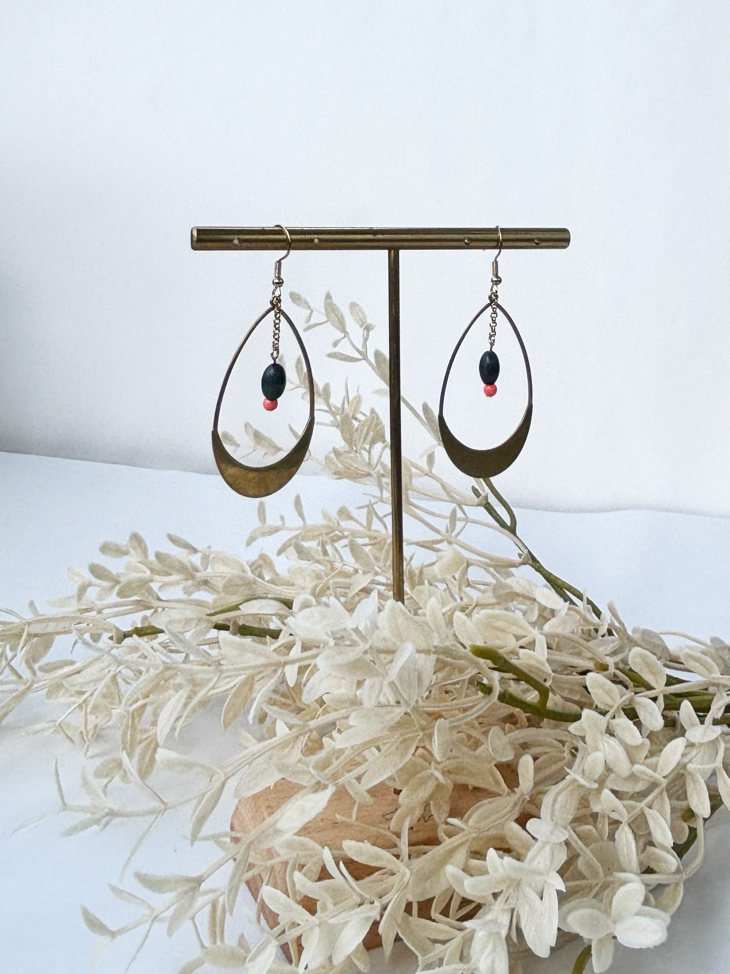 Teardrop Blue and Coral Bead Earrings – Warm Weather Dangles