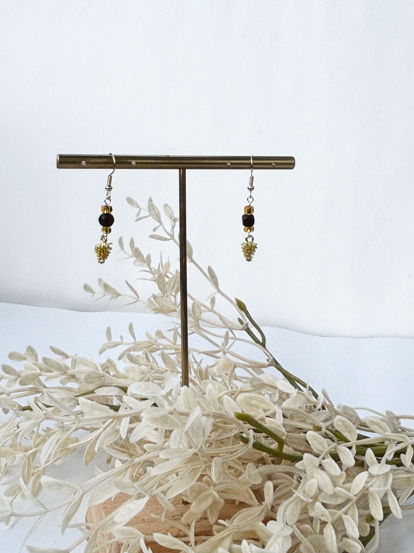 Golden Pinecone Charm Earrings – Earthy Summer Drops