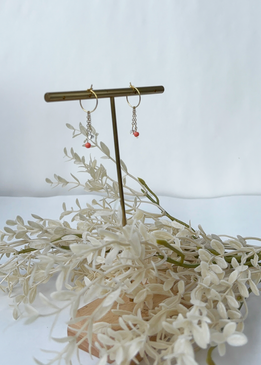 Coral & Crystal Chain Hoop Earrings – Playful Summer Jewelry