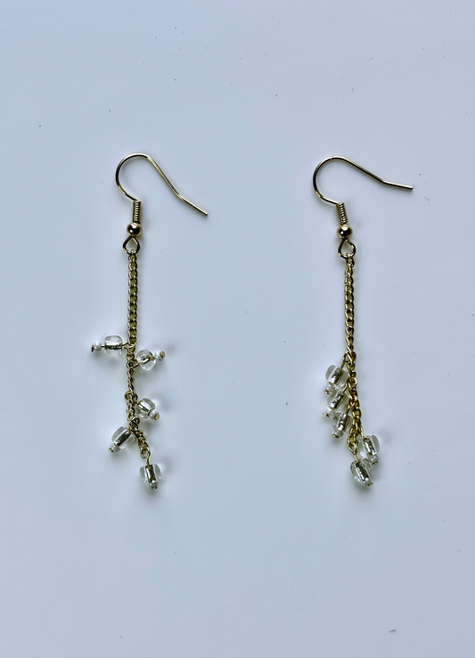 Recycled Crystal Bead Dangle Earrings – Sustainable Sparkle with a Golden Touch