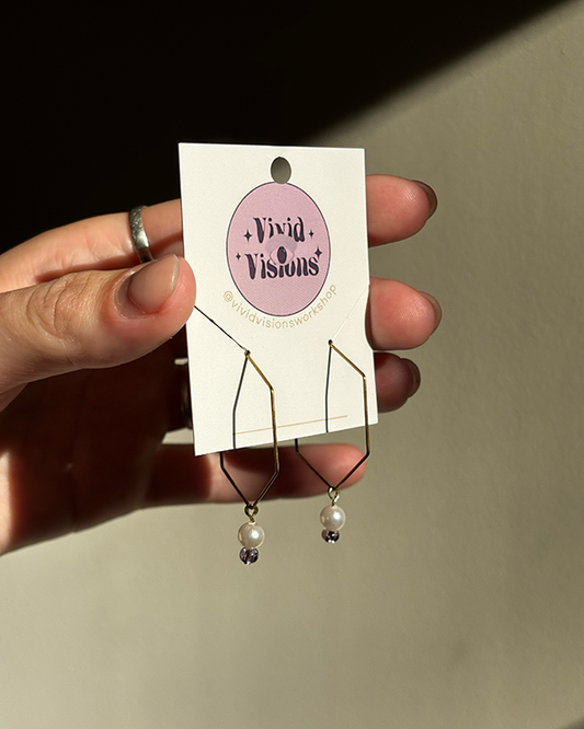 Geometric Pearl & Amethyst Drop Earrings