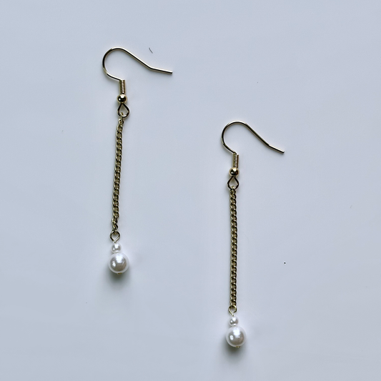 Chain Dangle Earrings with Pearl – Minimalist Handmade Jewelry