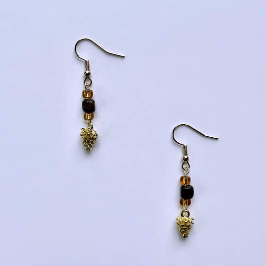 Golden Pinecone Charm Earrings – Earthy Summer Drops