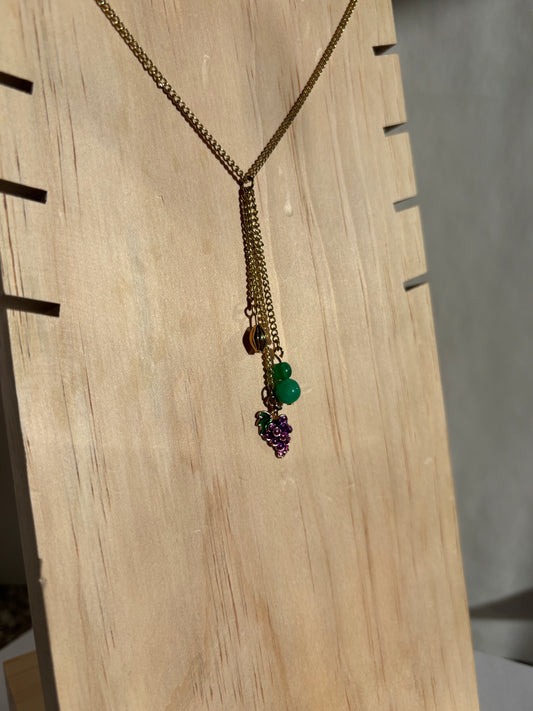 16" Drop Chain Necklace with Grape, Gold, and Green Charms