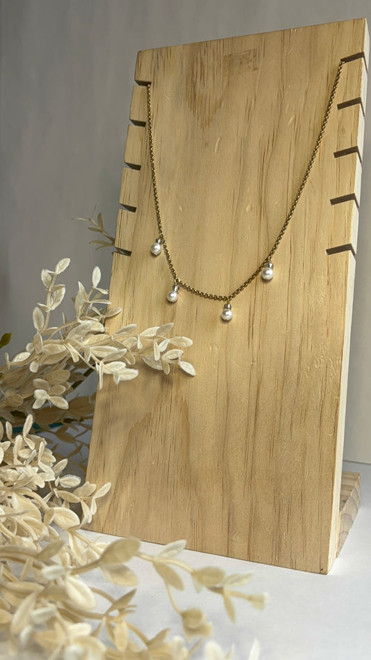 Handmade Recycled Seed Bead & Pearl Bobble Choker Necklace on Gold-Filled Rolo Chain