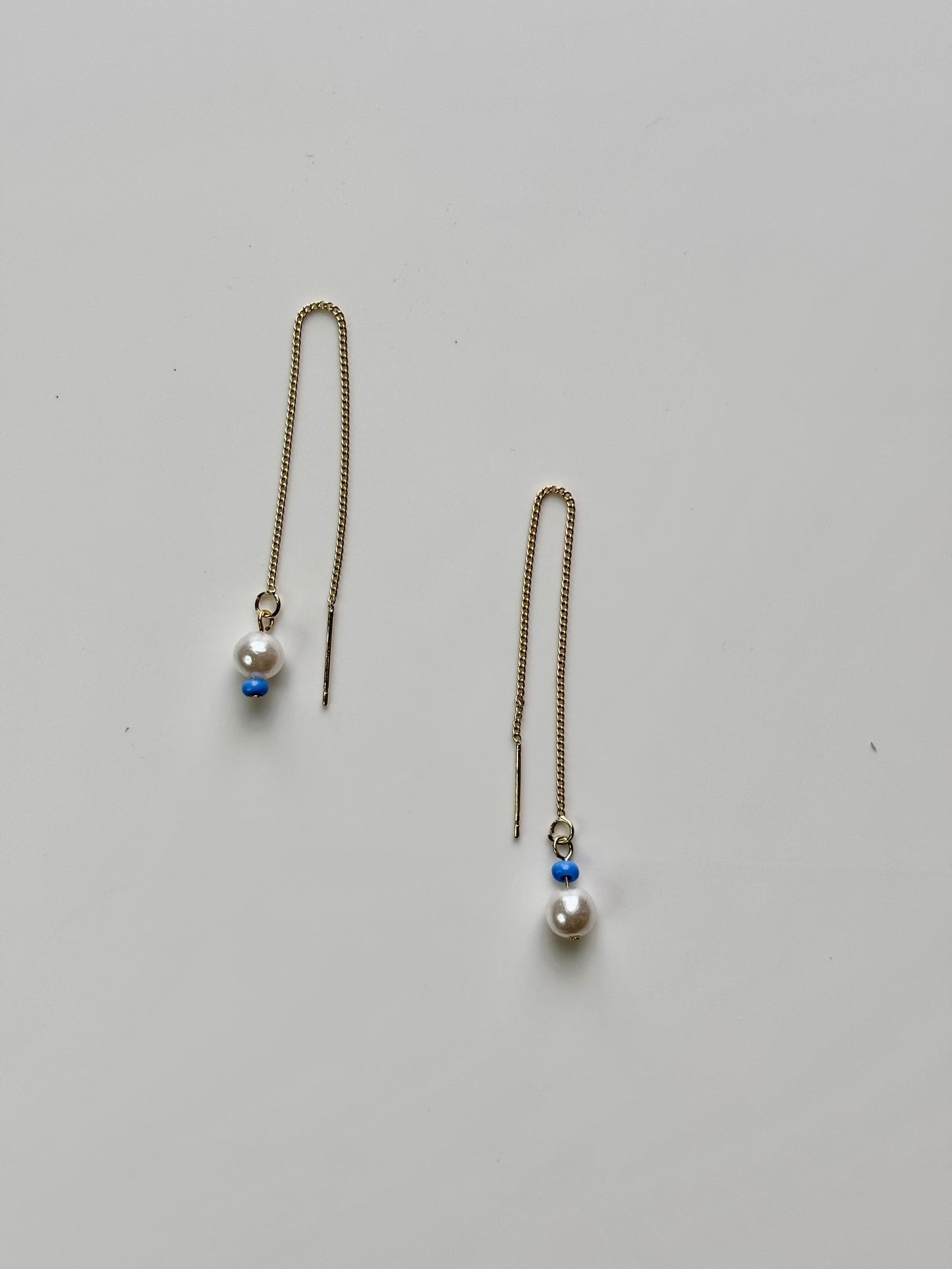 Mismatched Threader Earrings with Recycled Pearls & Blue Seed Beads