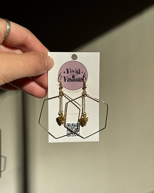 Oversized Hexagon & Pinecone Charm Earrings – Forest Statement