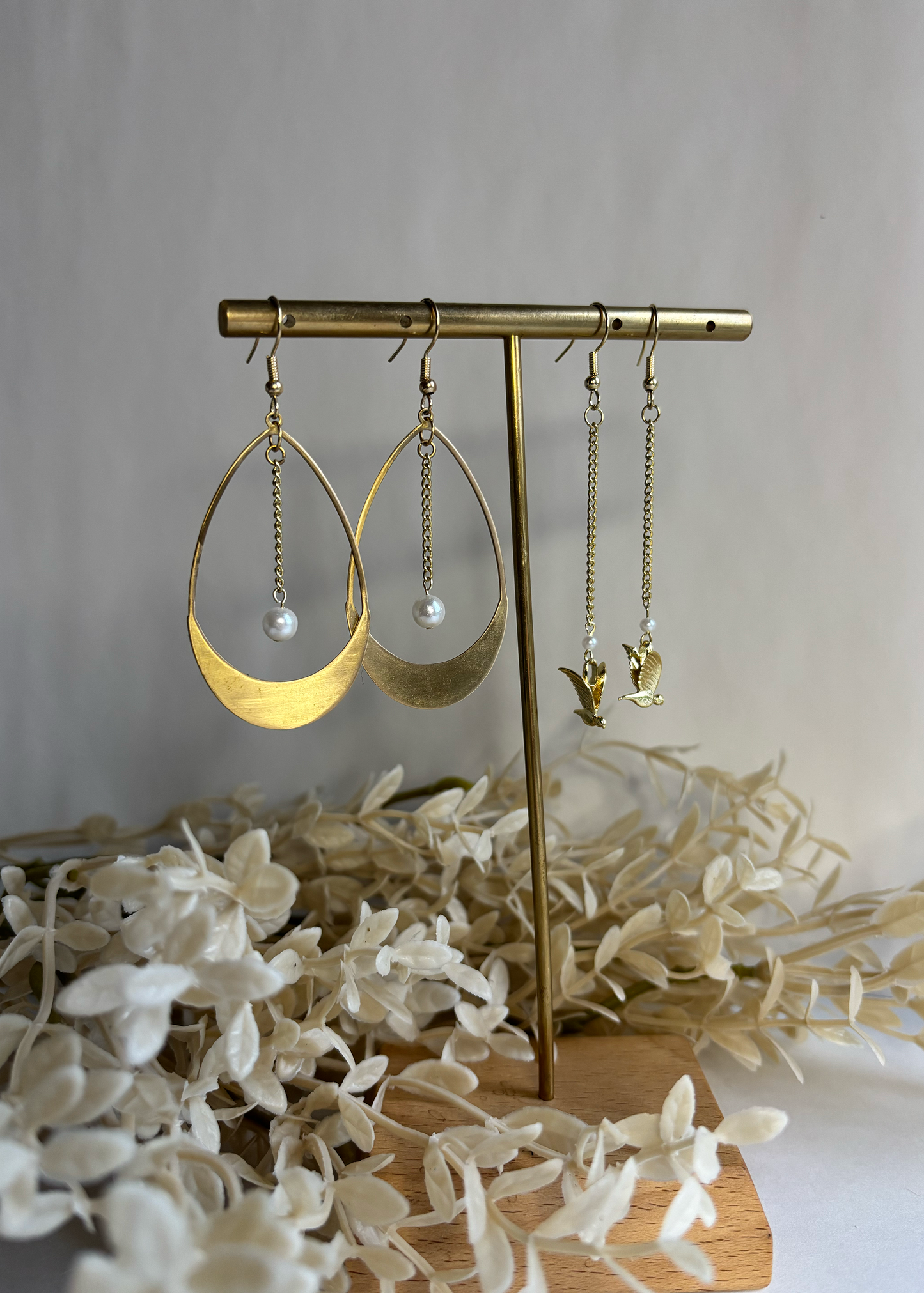 Flying Bird & Pearl Dangle Earrings – Symbolic Handmade Jewelry